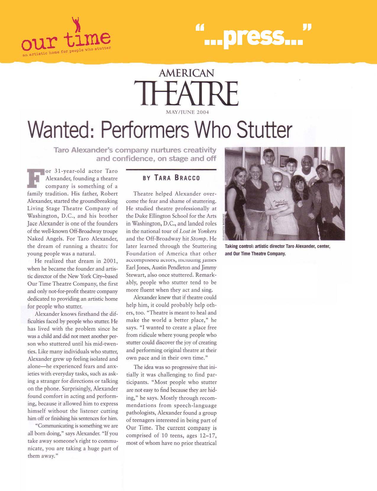 Wanted: Performers Who Stutter